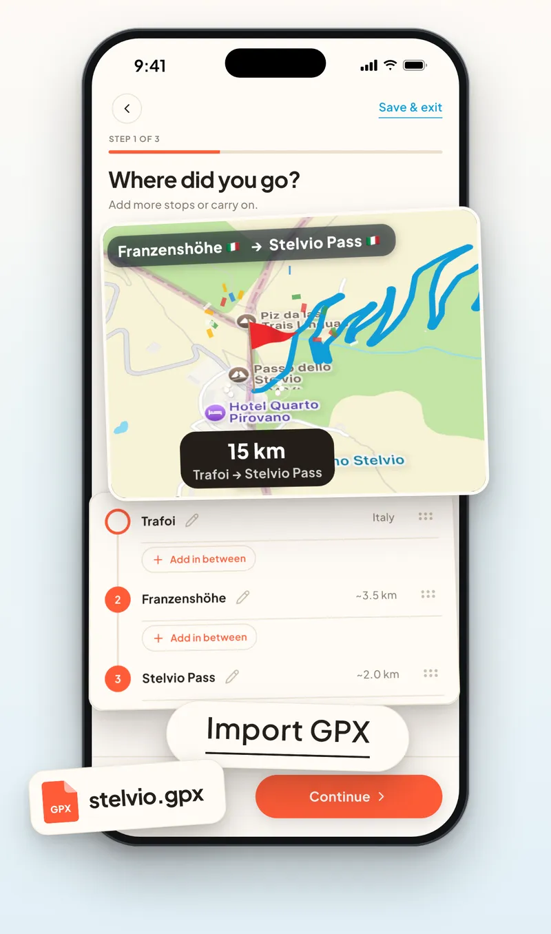 Trip Motion screen: Import a GPX, keep every curve