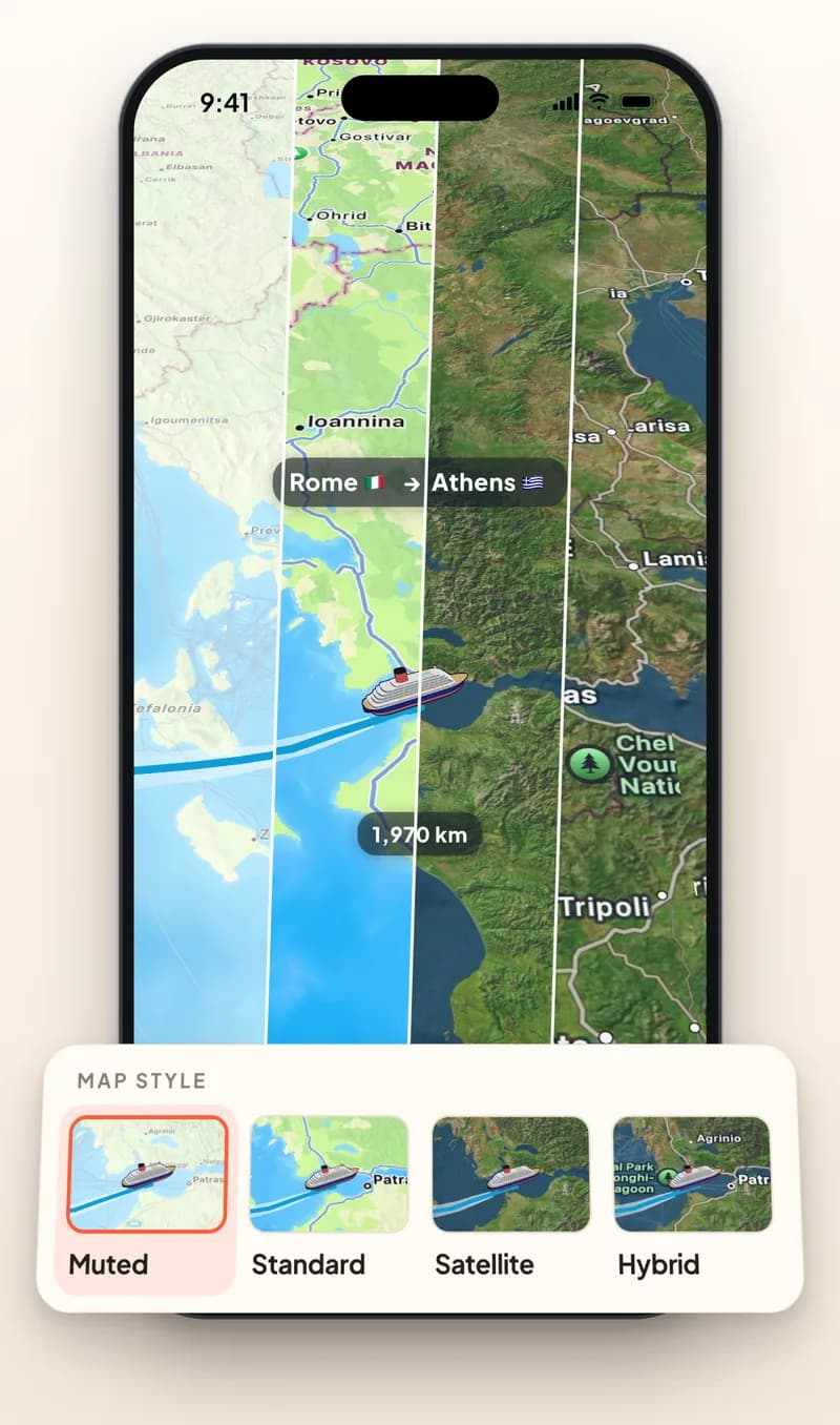 Trip Motion screen: Your map, your route line