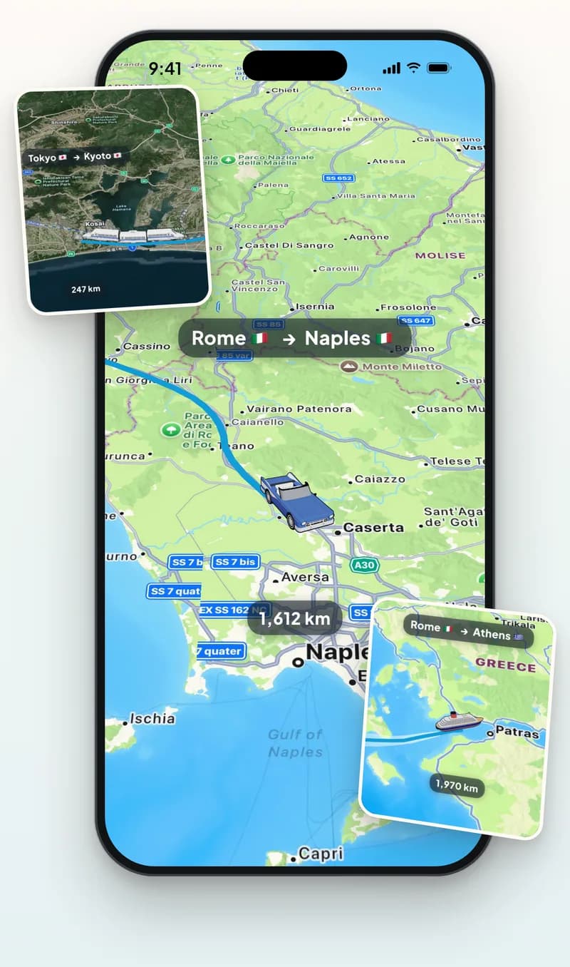 Trip Motion screen: Real routes, not straight lines
