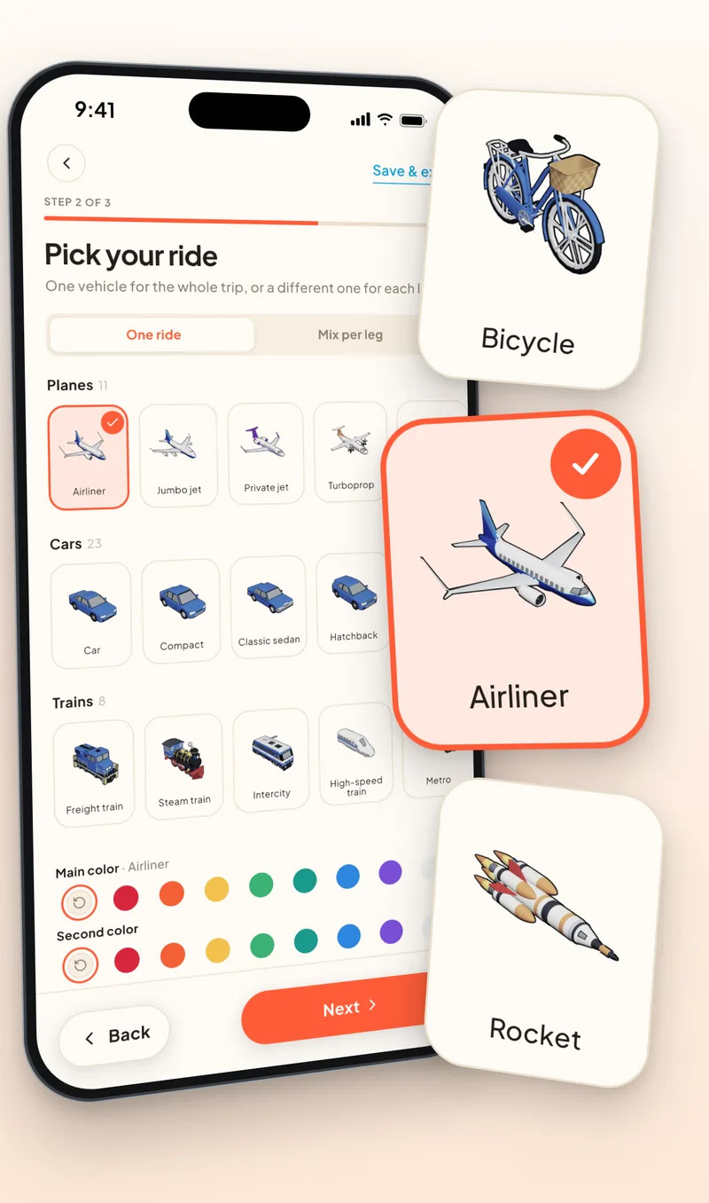 Trip Motion screen: 166 rides, from bikes to rockets