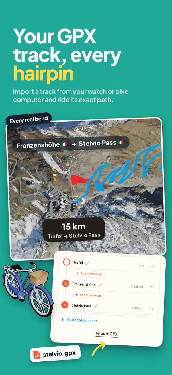 Trip Motion GPX import: every real bend from Trafoi to the Stelvio Pass
